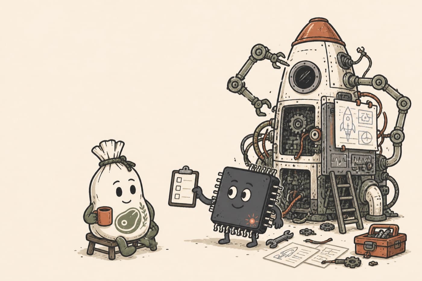 Silicon pauses a rocket build to ask a meat sack a few questions.